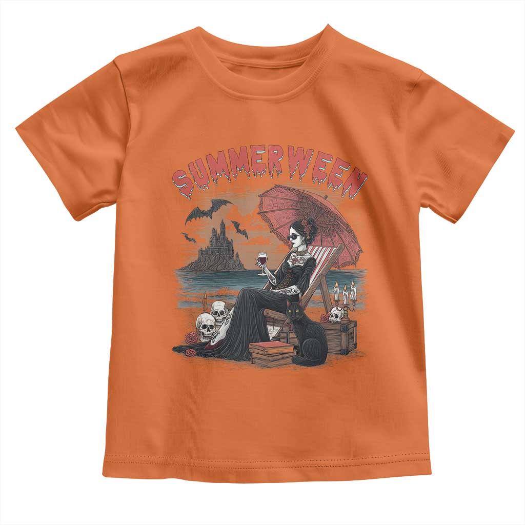 Gothic Summerween Toddler T Shirt Spooky Summer Halloween Horror Character TS02 Orange Print Your Wear