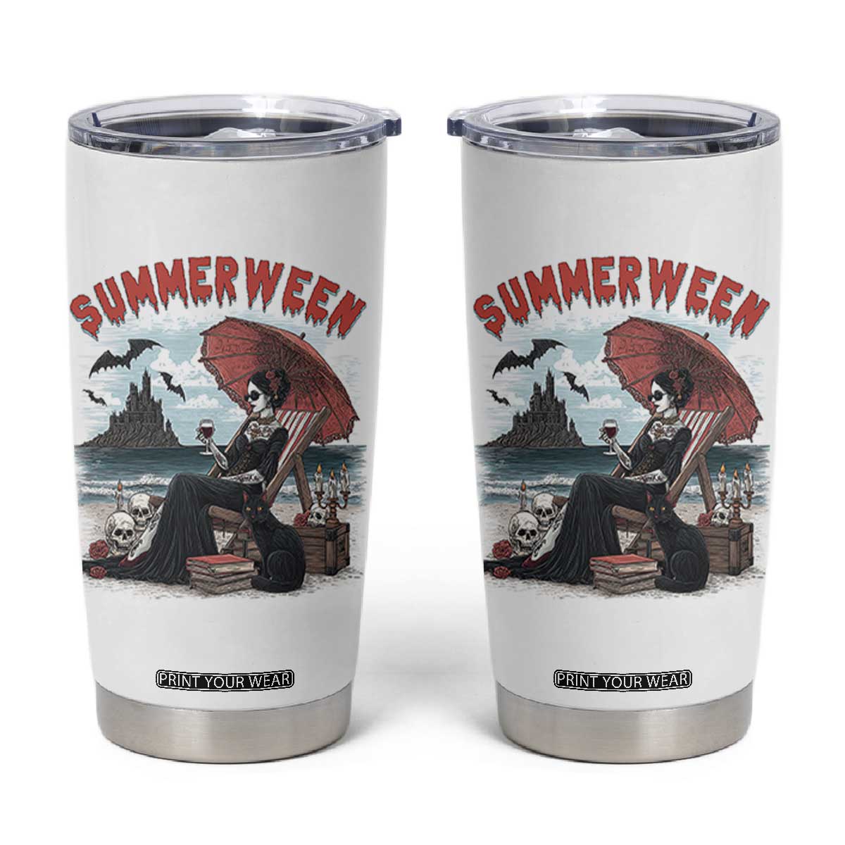 Gothic Summerween Tumbler Cup Spooky Summer Halloween Horror Character TS02 White Print Your Wear