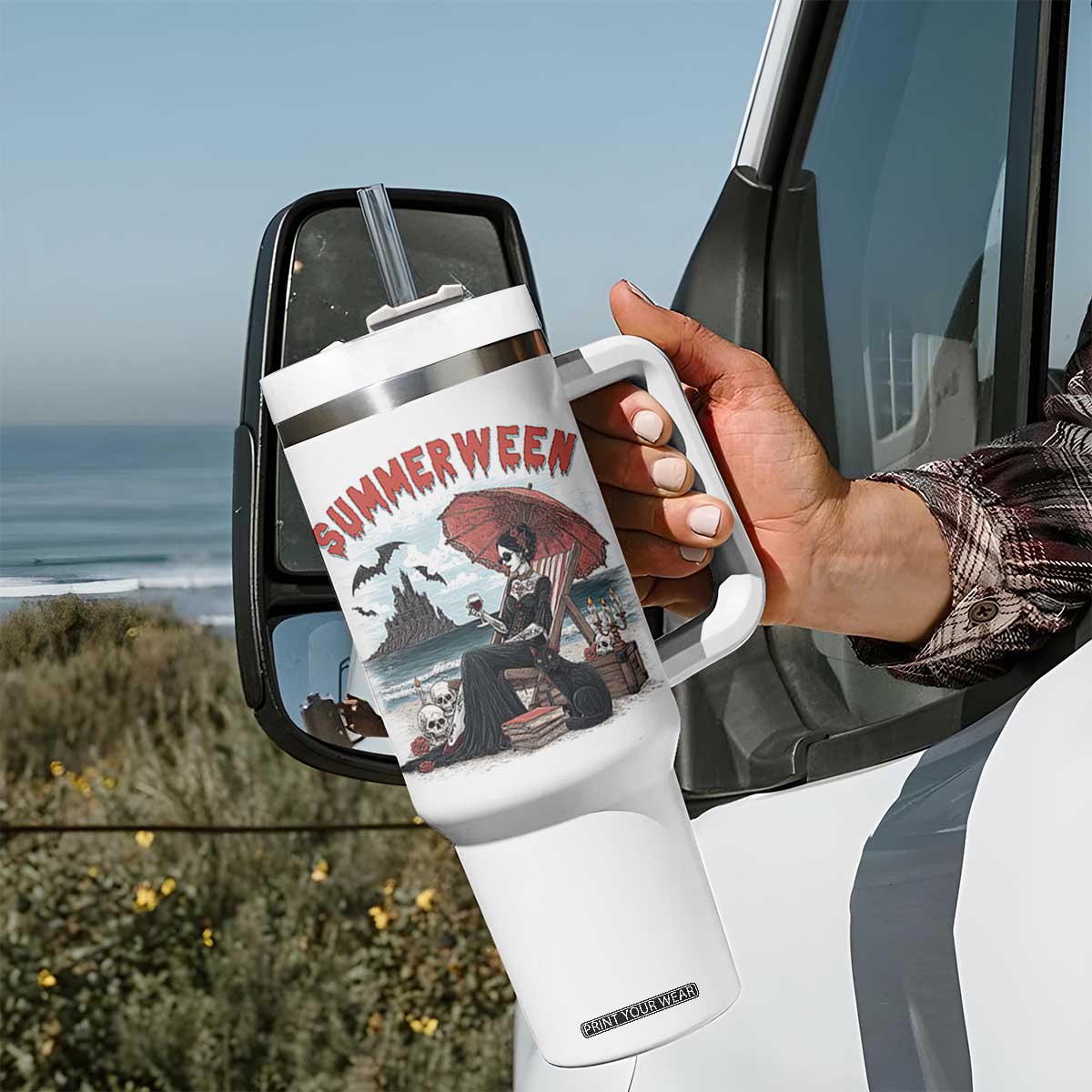 Gothic Summerween Tumbler With Handle Spooky Summer Halloween Horror Character TS02 Print Your Wear