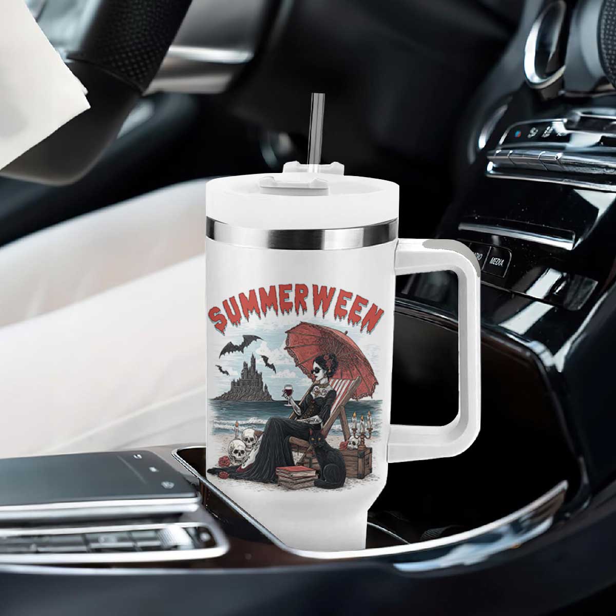 Gothic Summerween Tumbler With Handle Spooky Summer Halloween Horror Character TS02 Print Your Wear