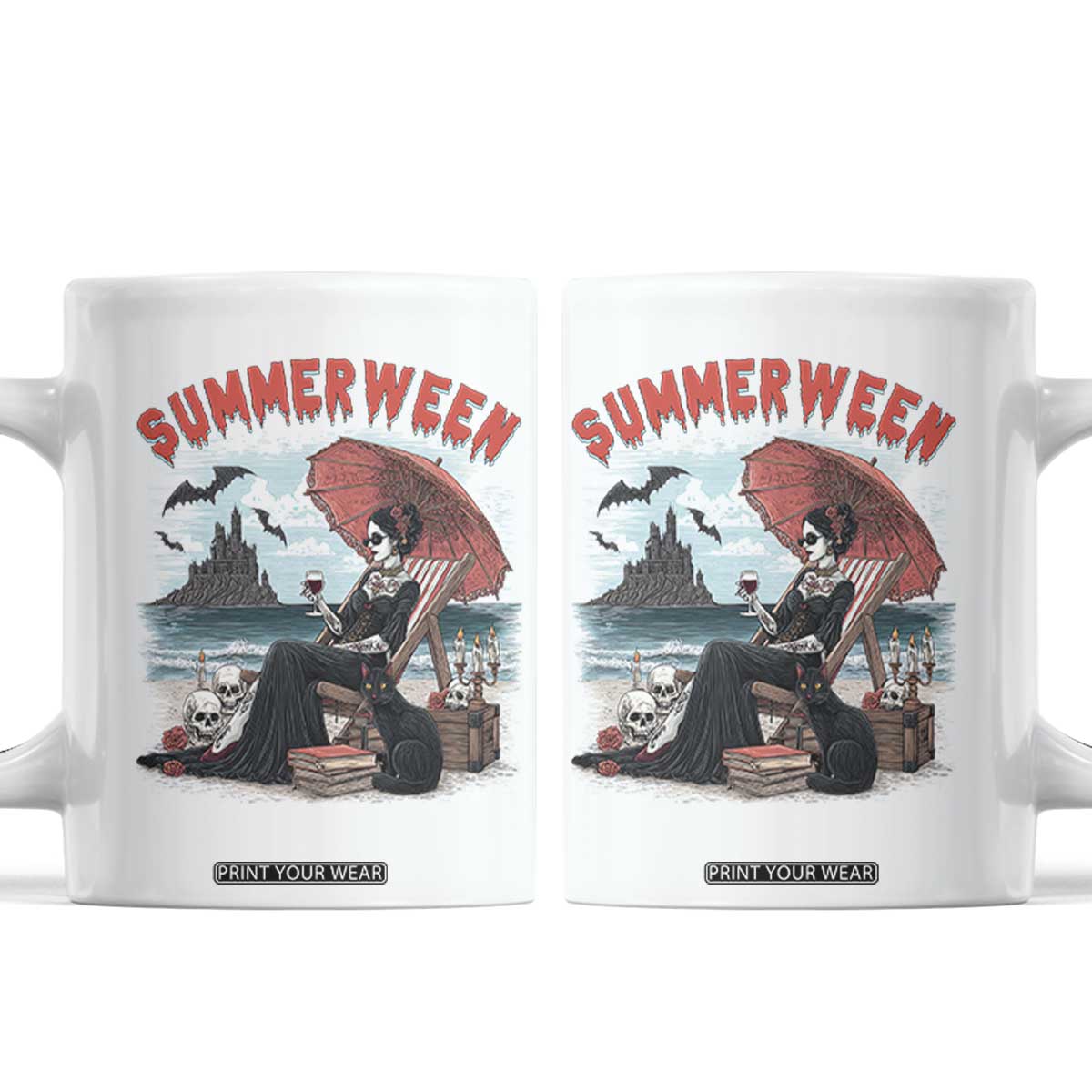 Gothic Summerween Coffee Mug Spooky Summer Halloween Horror Character TS02 White Print Your Wear