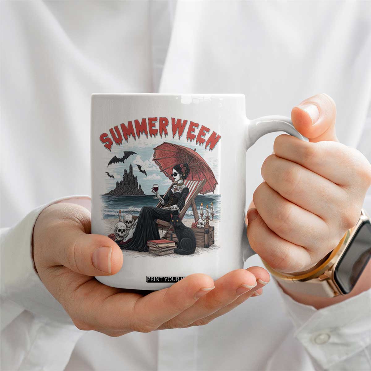 Gothic Summerween Coffee Mug Spooky Summer Halloween Horror Character TS02 Print Your Wear