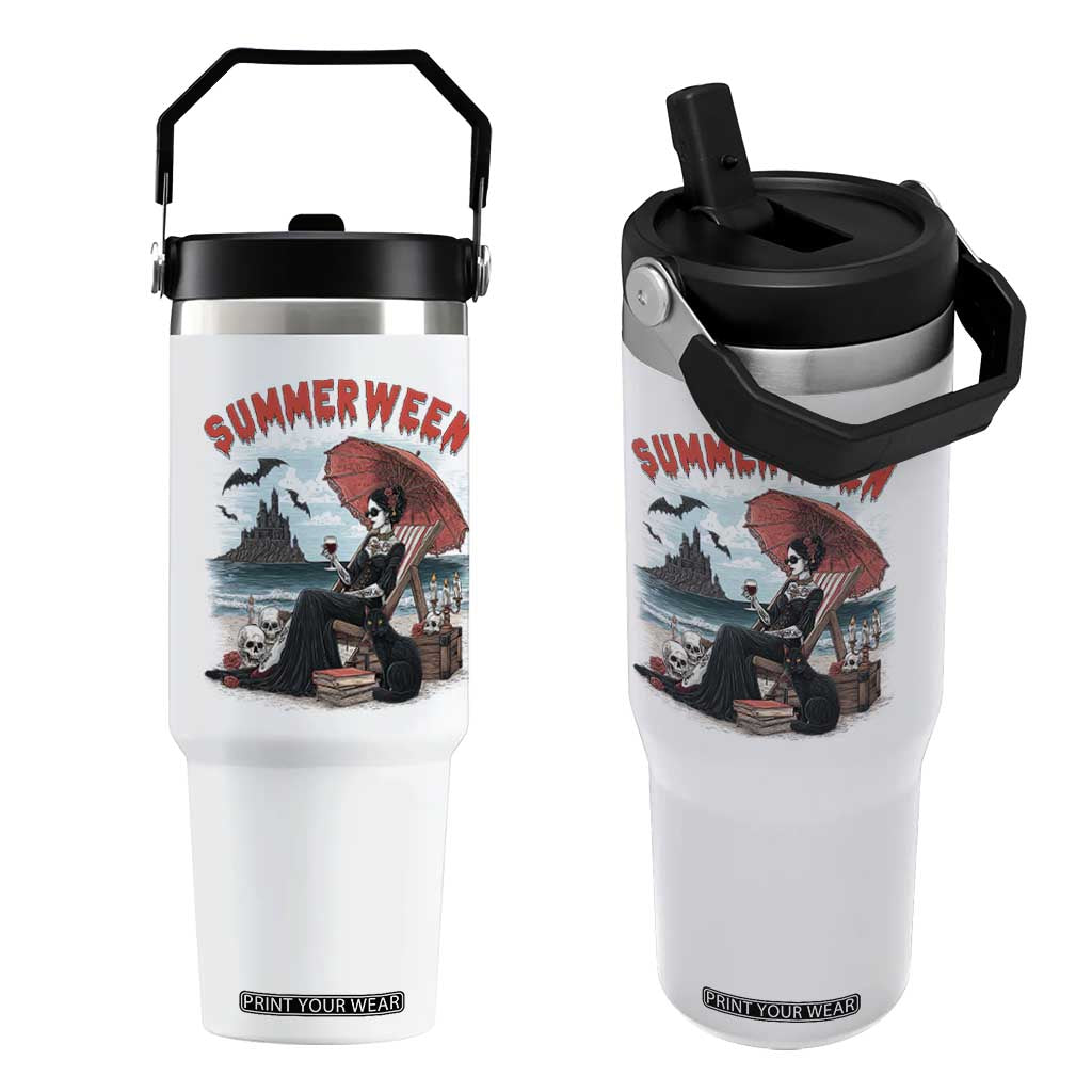 Gothic Summerween Flip Straw Tumbler Spooky Summer Halloween Horror Character TS02 One Size: 30 oz White Print Your Wear
