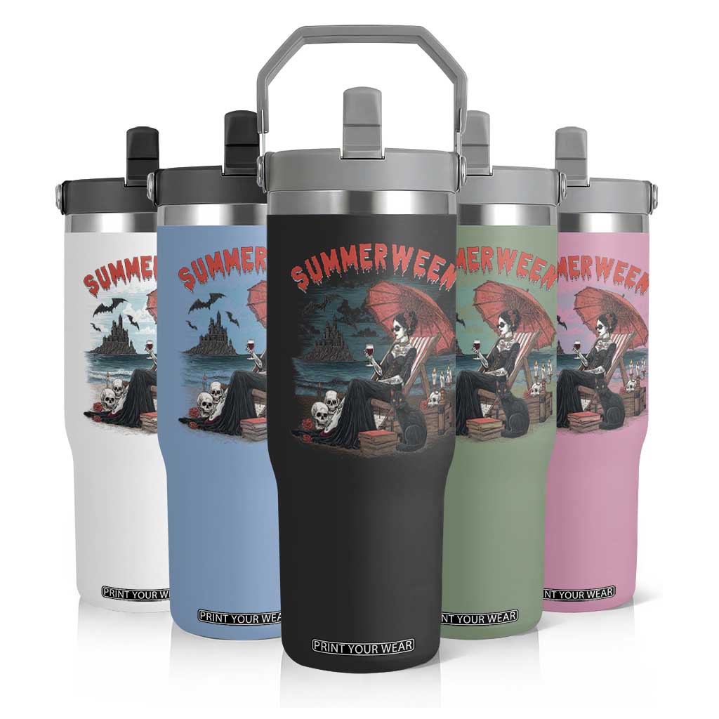 Gothic Summerween Flip Straw Tumbler Spooky Summer Halloween Horror Character TS02 Print Your Wear