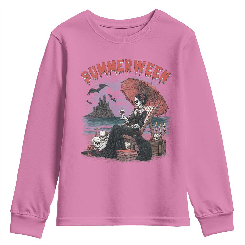Gothic Summerween Youth Sweatshirt Spooky Summer Halloween Horror Character TS02 Azalea Print Your Wear
