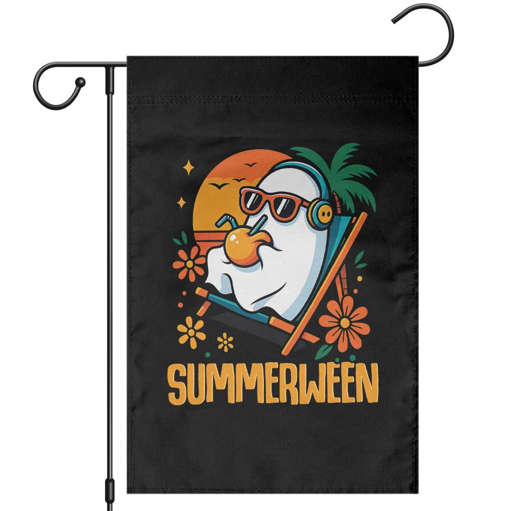 Tropical Summerween Boo Sheet Garden Flag Funny Ghost Halloween Summer Beach Vibes TS02 Black Print Your Wear