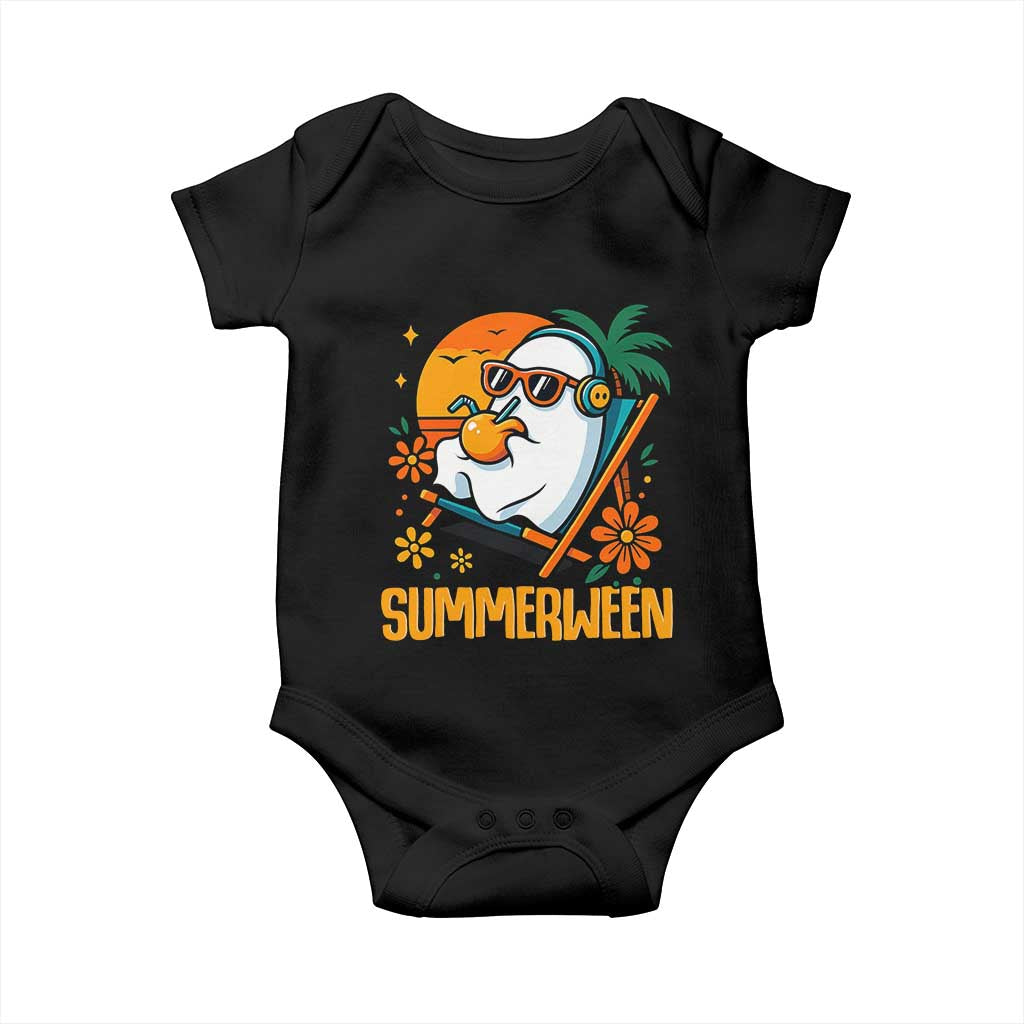 Tropical Summerween Boo Sheet Baby Onesie Funny Ghost Halloween Summer Beach Vibes TS02 Black Print Your Wear