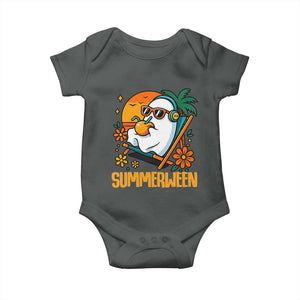 Tropical Summerween Boo Sheet Baby Onesie Funny Ghost Halloween Summer Beach Vibes TS02 Dark Heather Print Your Wear