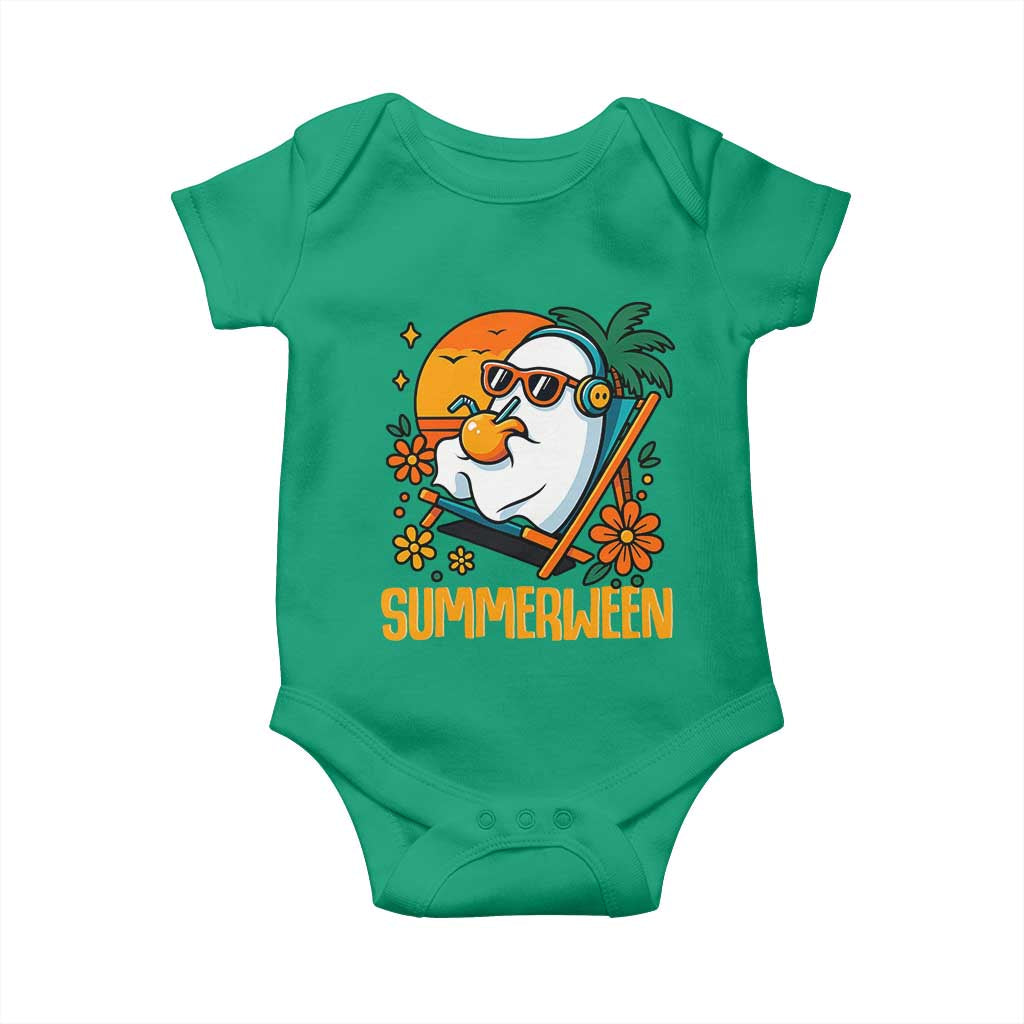 Tropical Summerween Boo Sheet Baby Onesie Funny Ghost Halloween Summer Beach Vibes TS02 Irish Green Print Your Wear