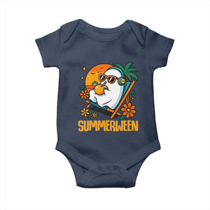 Tropical Summerween Boo Sheet Baby Onesie Funny Ghost Halloween Summer Beach Vibes TS02 Navy Print Your Wear