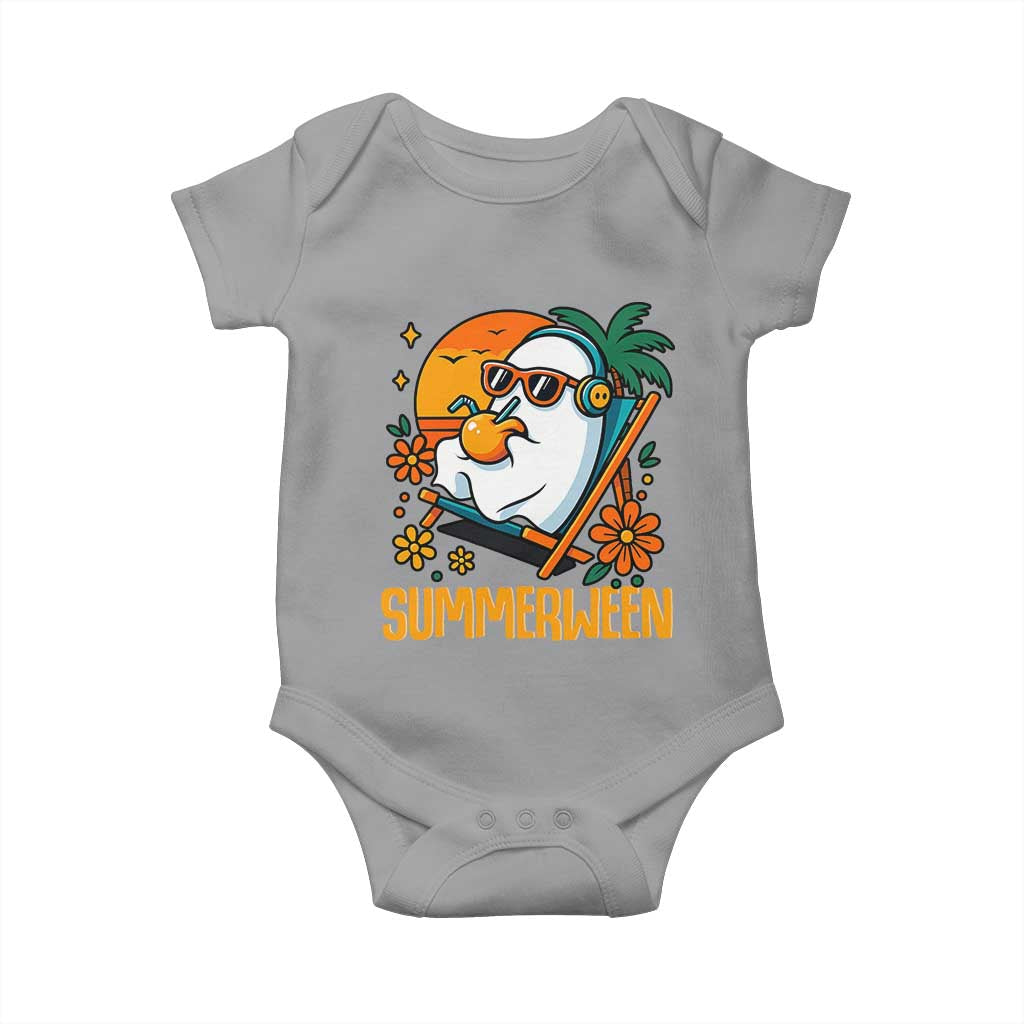 Tropical Summerween Boo Sheet Baby Onesie Funny Ghost Halloween Summer Beach Vibes TS02 Sport Gray Print Your Wear