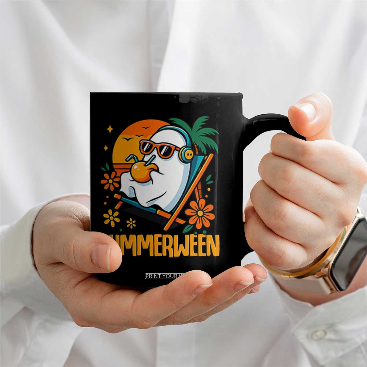 Tropical Summerween Boo Sheet Coffee Mug Funny Ghost Halloween Summer Beach Vibes TS02 Print Your Wear