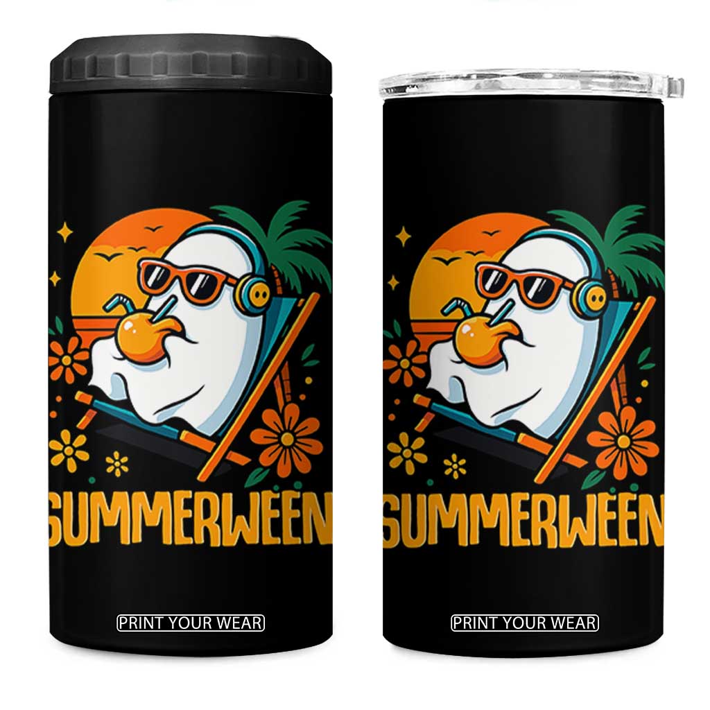 Tropical Summerween Boo Sheet 4 in 1 Can Cooler Tumbler Funny Ghost Halloween Summer Beach Vibes TS02 One Size: 16 oz Black Print Your Wear