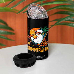 Tropical Summerween Boo Sheet 4 in 1 Can Cooler Tumbler Funny Ghost Halloween Summer Beach Vibes TS02 Print Your Wear