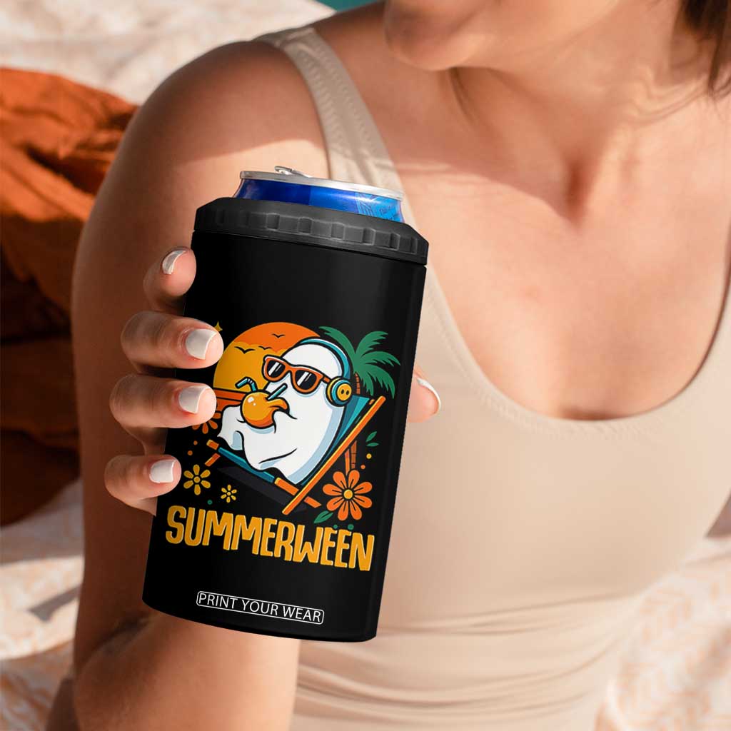 Tropical Summerween Boo Sheet 4 in 1 Can Cooler Tumbler Funny Ghost Halloween Summer Beach Vibes TS02 Print Your Wear