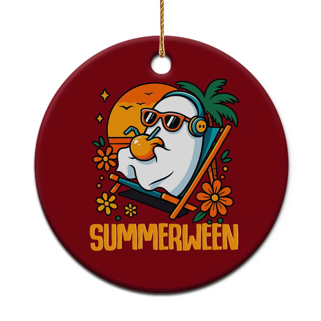 Tropical Summerween Boo Sheet Ceramic Ornament Funny Ghost Halloween Summer Beach Vibes TS02 1pc Red Print Your Wear