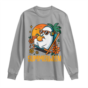 Tropical Summerween Boo Sheet Long Sleeve Shirt Funny Ghost Halloween Summer Beach Vibes TS02 Sport Gray Print Your Wear
