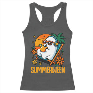 Tropical Summerween Boo Sheet Racerback Tank Top Funny Ghost Halloween Summer Beach Vibes TS02 Dark Heather Print Your Wear