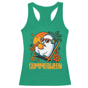 Tropical Summerween Boo Sheet Racerback Tank Top Funny Ghost Halloween Summer Beach Vibes TS02 Irish Green Print Your Wear
