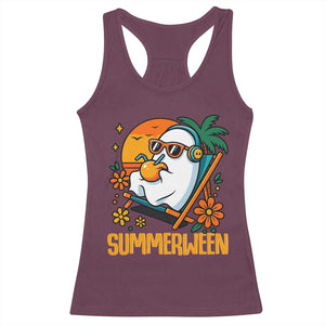 Tropical Summerween Boo Sheet Racerback Tank Top Funny Ghost Halloween Summer Beach Vibes TS02 Maroon Print Your Wear