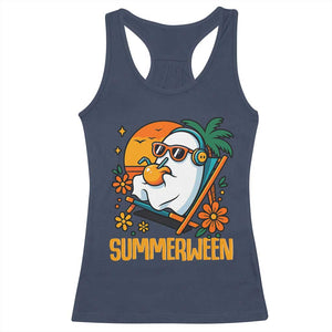 Tropical Summerween Boo Sheet Racerback Tank Top Funny Ghost Halloween Summer Beach Vibes TS02 Navy Print Your Wear