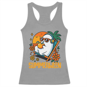 Tropical Summerween Boo Sheet Racerback Tank Top Funny Ghost Halloween Summer Beach Vibes TS02 Sport Gray Print Your Wear