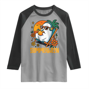 Tropical Summerween Boo Sheet Raglan Shirt Funny Ghost Halloween Summer Beach Vibes TS02 Sport Gray Black Print Your Wear