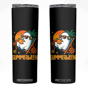 Tropical Summerween Boo Sheet Skinny Tumbler Funny Ghost Halloween Summer Beach Vibes TS02 Black Print Your Wear