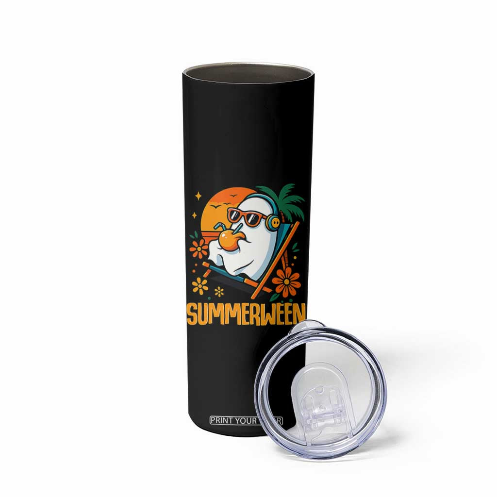 Tropical Summerween Boo Sheet Skinny Tumbler Funny Ghost Halloween Summer Beach Vibes TS02 Print Your Wear