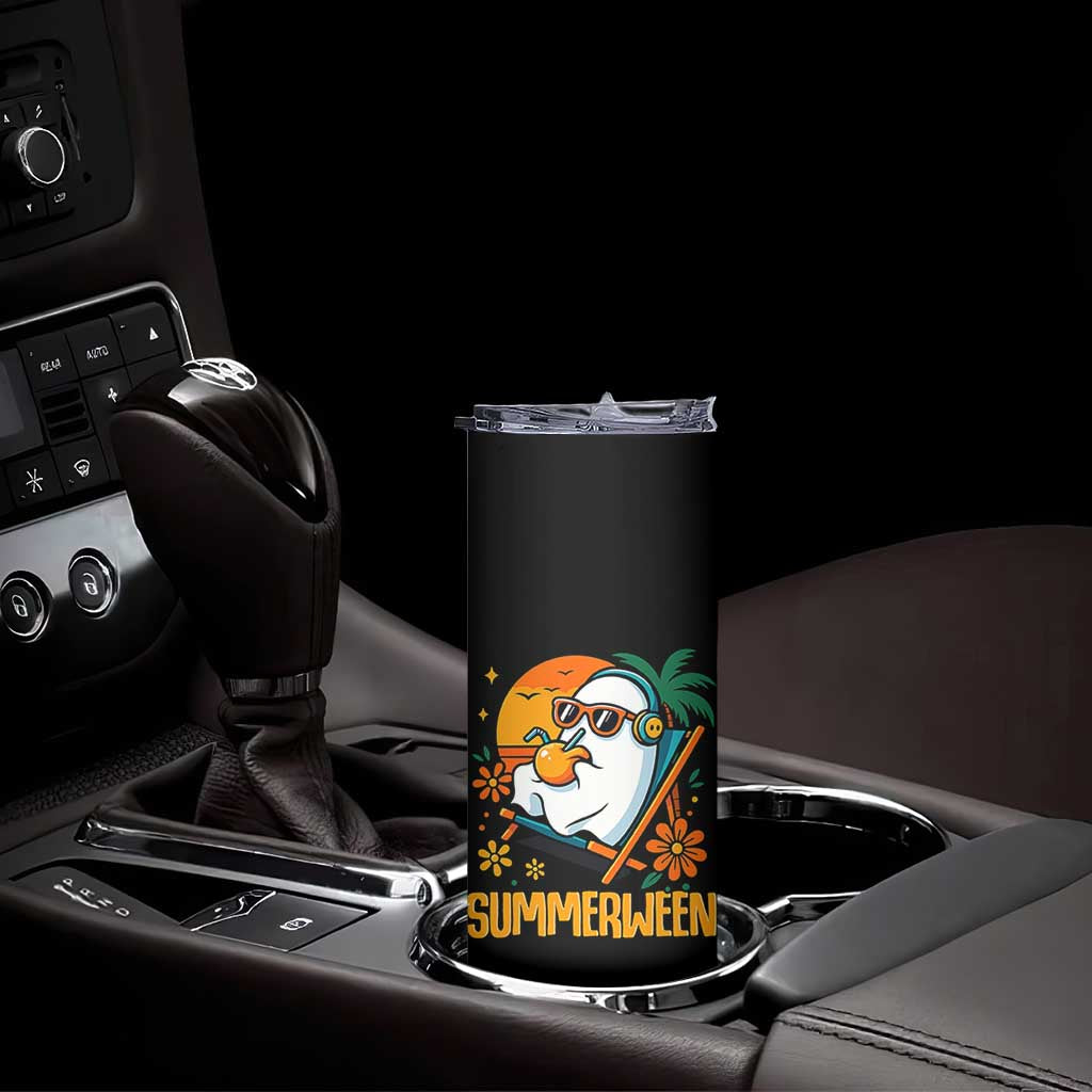 Tropical Summerween Boo Sheet Skinny Tumbler Funny Ghost Halloween Summer Beach Vibes TS02 Print Your Wear