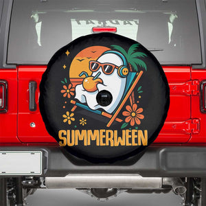 Tropical Summerween Boo Sheet Spare Tire Cover Funny Ghost Halloween Summer Beach Vibes TS02 Black Print Your Wear