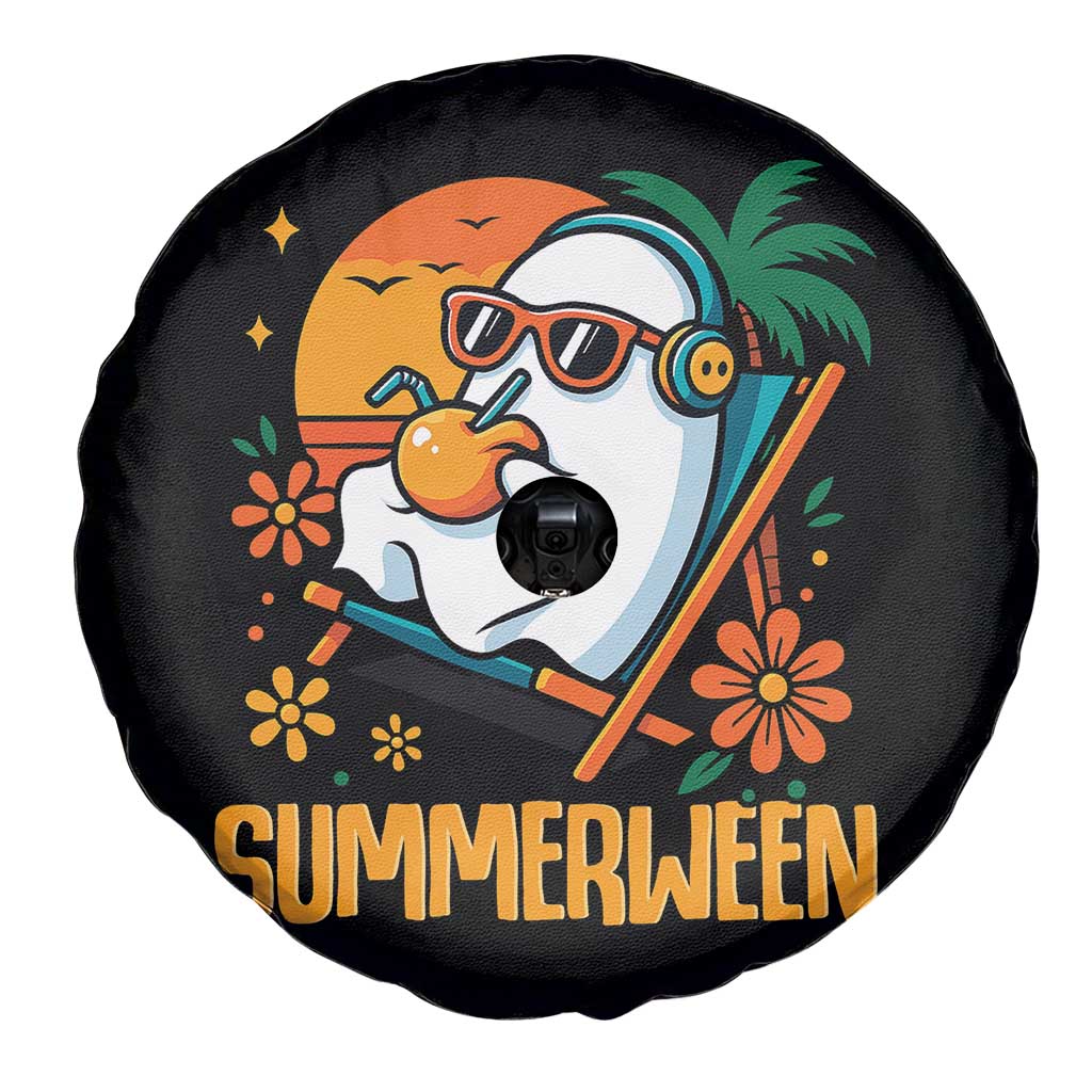Tropical Summerween Boo Sheet Spare Tire Cover Funny Ghost Halloween Summer Beach Vibes TS02 Print Your Wear