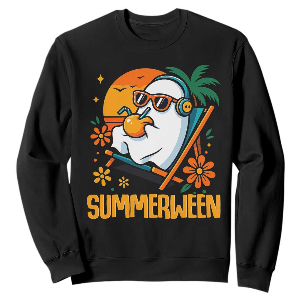 Tropical Summerween Boo Sheet Sweatshirt Funny Ghost Halloween Summer Beach Vibes TS02 Black Print Your Wear