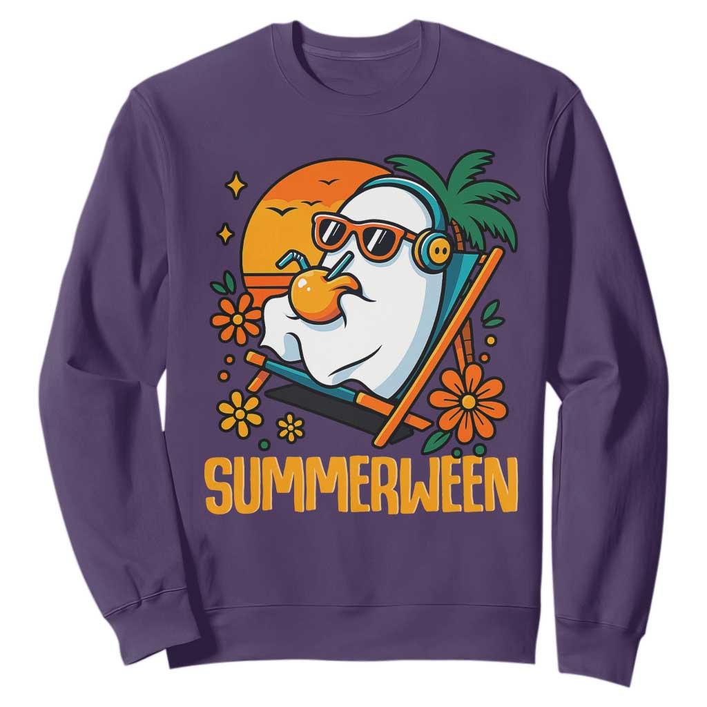 Tropical Summerween Boo Sheet Sweatshirt Funny Ghost Halloween Summer Beach Vibes TS02 Purple Print Your Wear