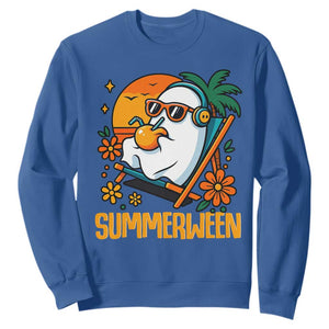 Tropical Summerween Boo Sheet Sweatshirt Funny Ghost Halloween Summer Beach Vibes TS02 Royal Blue Print Your Wear