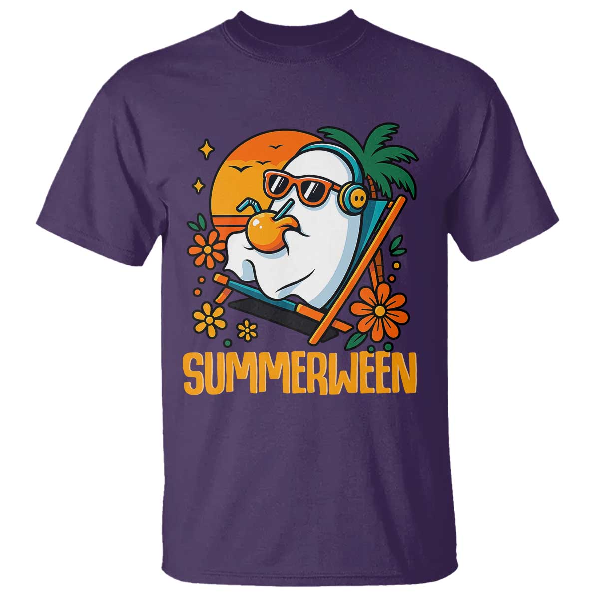 Tropical Summerween Boo Sheet T Shirt Funny Ghost Halloween Summer Beach Vibes TS02 Purple Print Your Wear