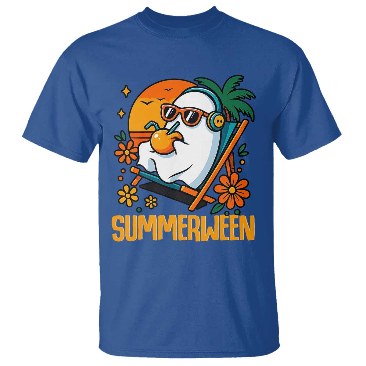 Tropical Summerween Boo Sheet T Shirt Funny Ghost Halloween Summer Beach Vibes TS02 Royal Blue Print Your Wear