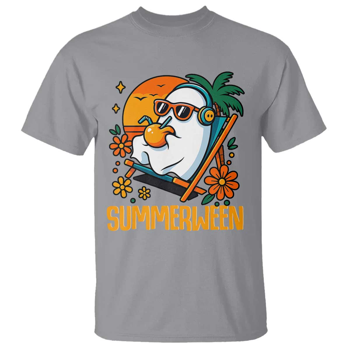 Tropical Summerween Boo Sheet T Shirt Funny Ghost Halloween Summer Beach Vibes TS02 Sport Gray Print Your Wear