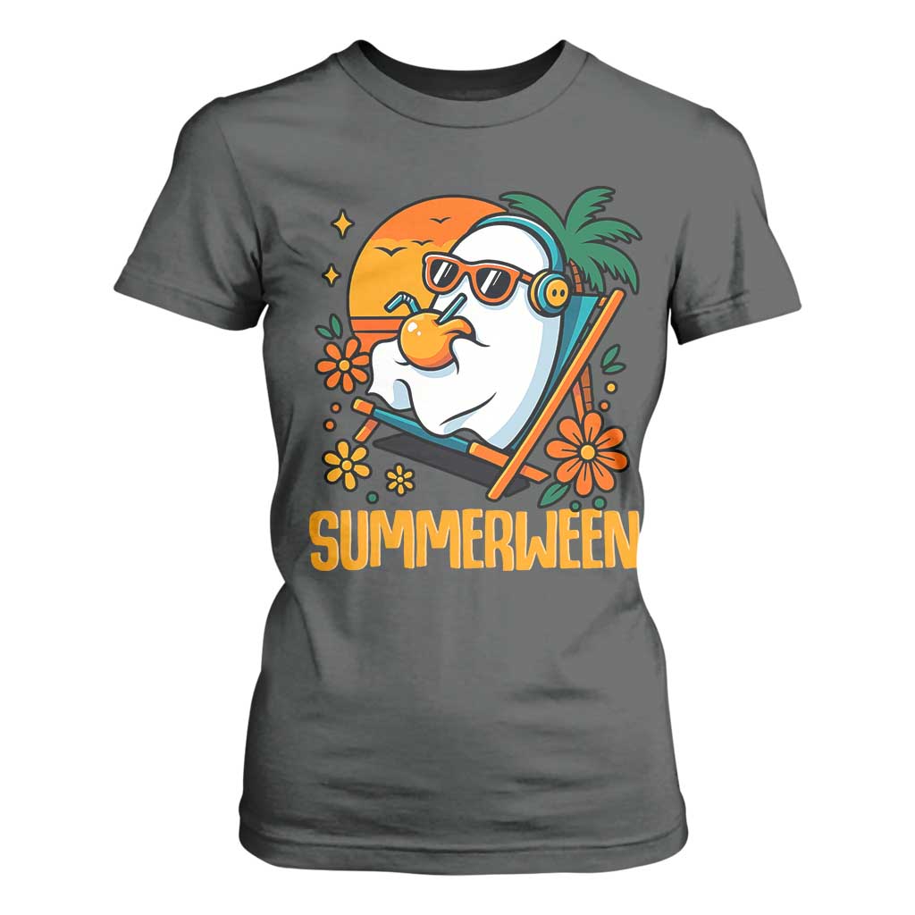 Tropical Summerween Boo Sheet T Shirt For Women Funny Ghost Halloween Summer Beach Vibes TS02 Dark Heather Print Your Wear