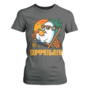 Tropical Summerween Boo Sheet T Shirt For Women Funny Ghost Halloween Summer Beach Vibes TS02 Dark Heather Print Your Wear