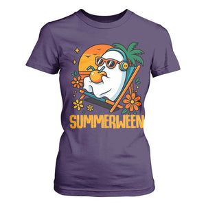Tropical Summerween Boo Sheet T Shirt For Women Funny Ghost Halloween Summer Beach Vibes TS02 Purple Print Your Wear