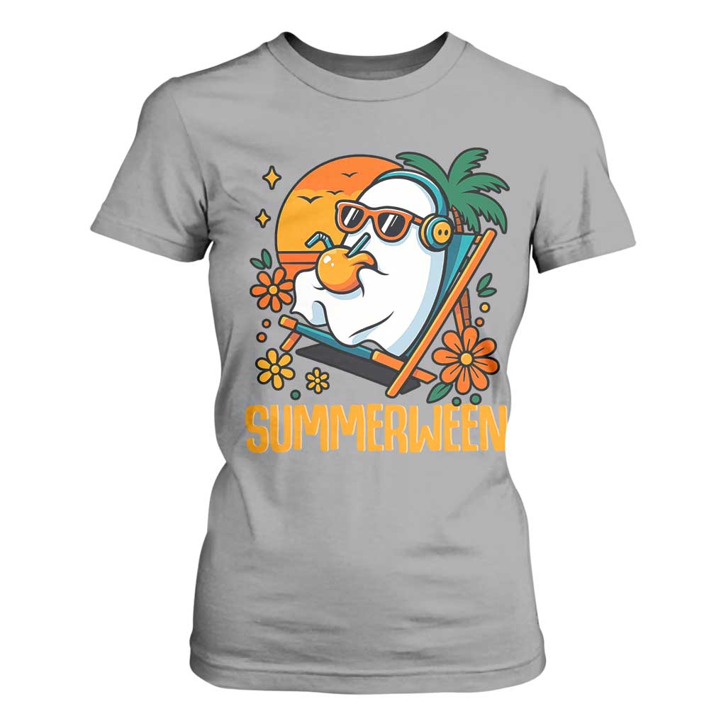 Tropical Summerween Boo Sheet T Shirt For Women Funny Ghost Halloween Summer Beach Vibes TS02 Sport Gray Print Your Wear