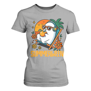 Tropical Summerween Boo Sheet T Shirt For Women Funny Ghost Halloween Summer Beach Vibes TS02 Sport Gray Print Your Wear