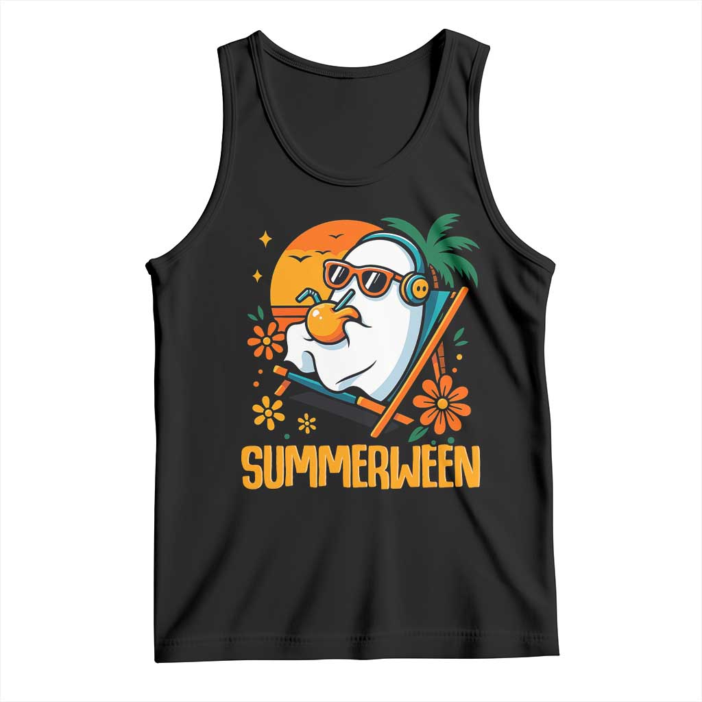 Tropical Summerween Boo Sheet Tank Top Funny Ghost Halloween Summer Beach Vibes TS02 Black Print Your Wear