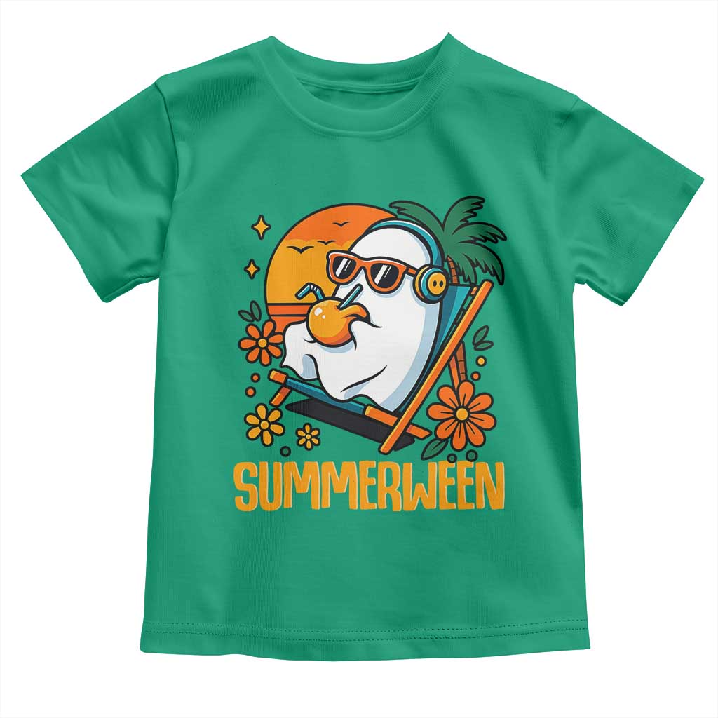 Tropical Summerween Boo Sheet Toddler T Shirt Funny Ghost Halloween Summer Beach Vibes TS02 Irish Green Print Your Wear