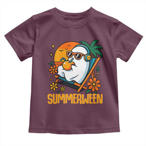 Tropical Summerween Boo Sheet Toddler T Shirt Funny Ghost Halloween Summer Beach Vibes TS02 Maroon Print Your Wear