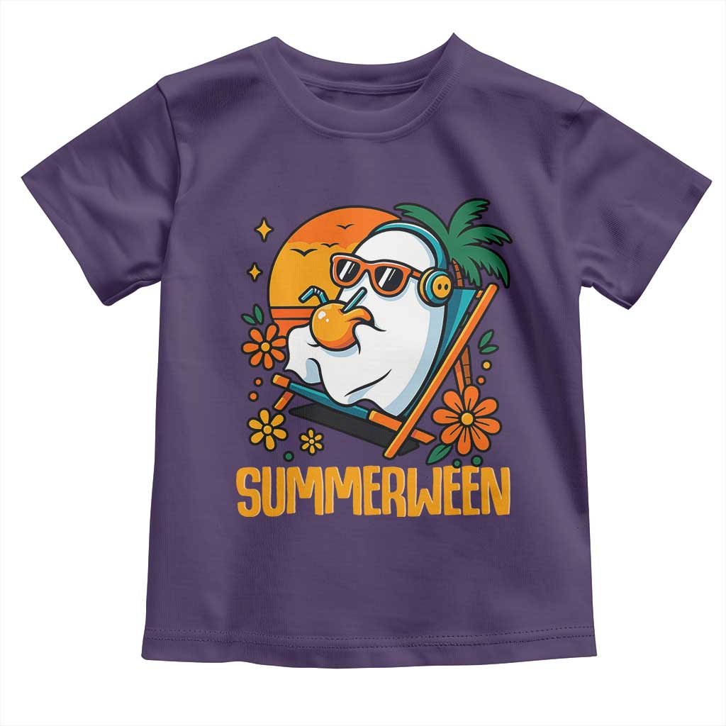 Tropical Summerween Boo Sheet Toddler T Shirt Funny Ghost Halloween Summer Beach Vibes TS02 Purple Print Your Wear