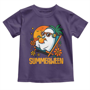 Tropical Summerween Boo Sheet Toddler T Shirt Funny Ghost Halloween Summer Beach Vibes TS02 Purple Print Your Wear