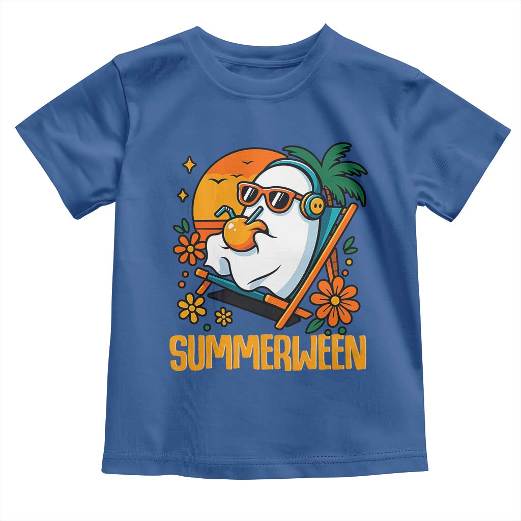 Tropical Summerween Boo Sheet Toddler T Shirt Funny Ghost Halloween Summer Beach Vibes TS02 Royal Blue Print Your Wear