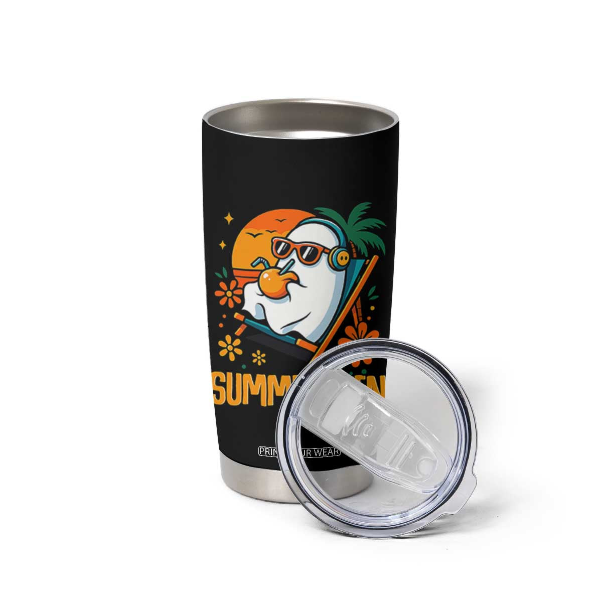 Tropical Summerween Boo Sheet Tumbler Cup Funny Ghost Halloween Summer Beach Vibes TS02 Print Your Wear